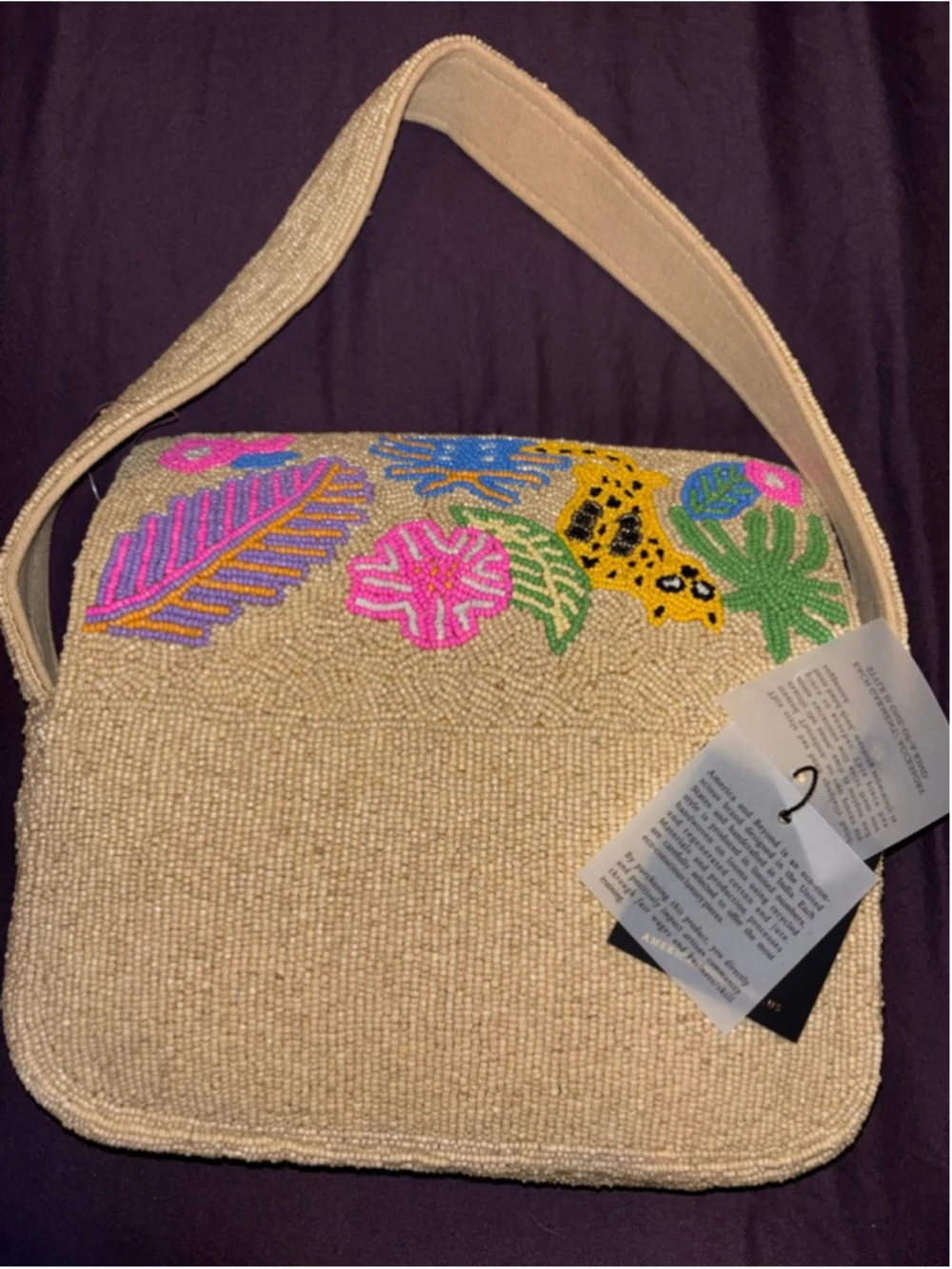 New VIRAL Hand Beaded Perfect Vacation Cheetah Shoulder Bag by America & Beyond - Picture 7 of 11